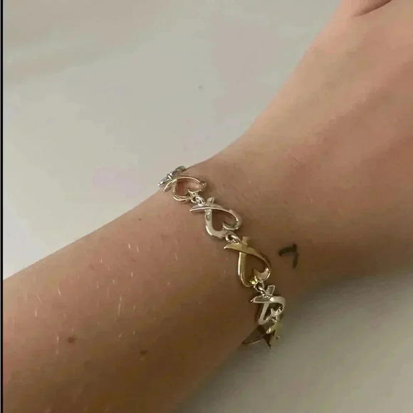 Silver  925 duo tone silver bracelet 8” - Picture 3 of 5